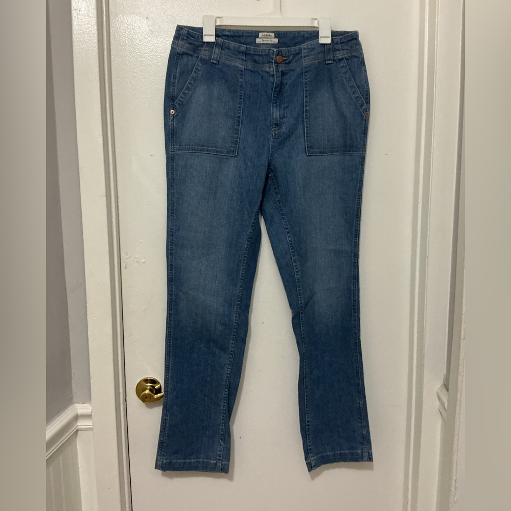 LL Bean Classic Favorite Fit Straight Leg Blue Jeans Pants Size 14 Women